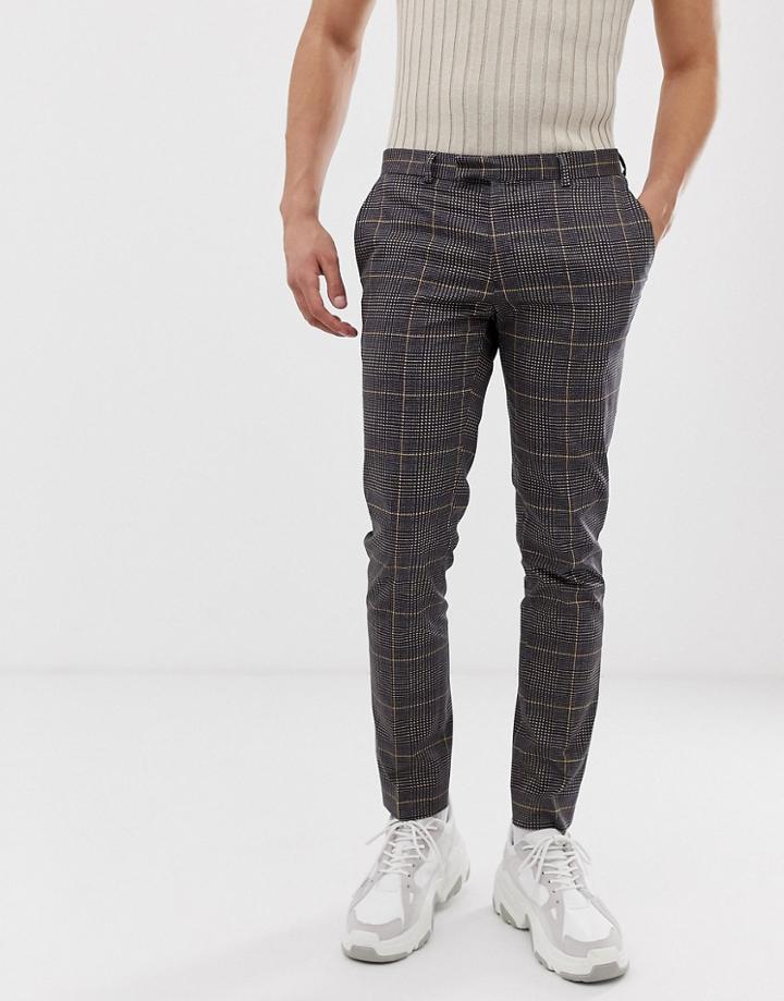 River Island Skinny Smart Pants In Dark Gray Check - Gray