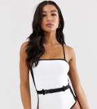 New Look Belted Color Block Swimsuit In White Pattern - White