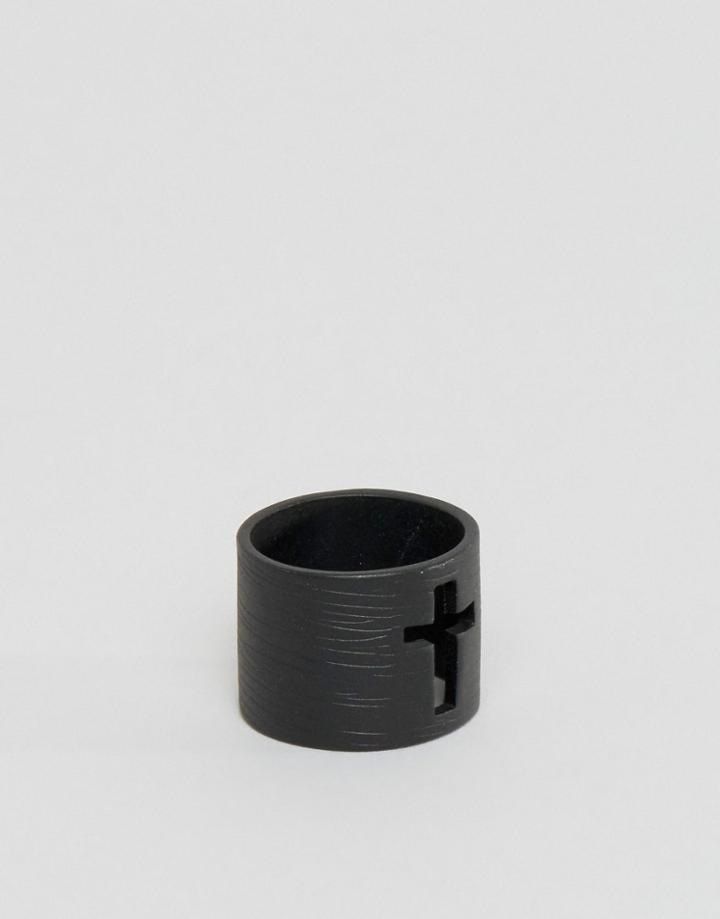 Asos Ring With Cut Out Cross In Black - Black