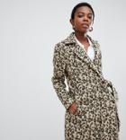 Lost Ink Petite Coat With Side Tie In Leopard Print - Brown