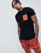 Asos Design T-shirt With Printed Woven Baroque Pocket Two-piece - Black