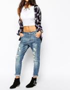 Blend Boyfriend Jeans With Distressing - Blue