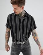 Asos Design Oversized Stripe Shirt In Black & Gold With Revere Collar - Black