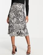 Miss Selfridge Satin Bias Cut Midi Skirt In Animal Print-multi