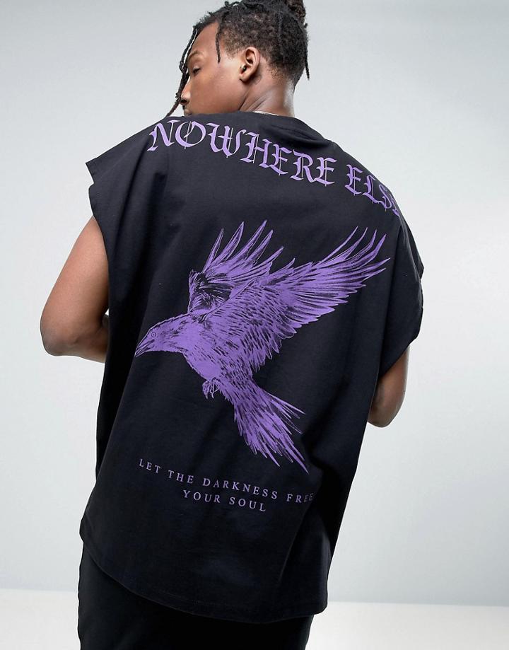 Asos Super Oversized Sleeveless T-shirt With Eagle Print - Black