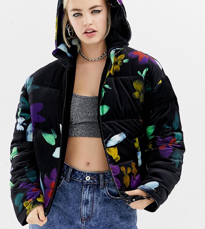 Collusion Velvet Puffer Jacket - Multi