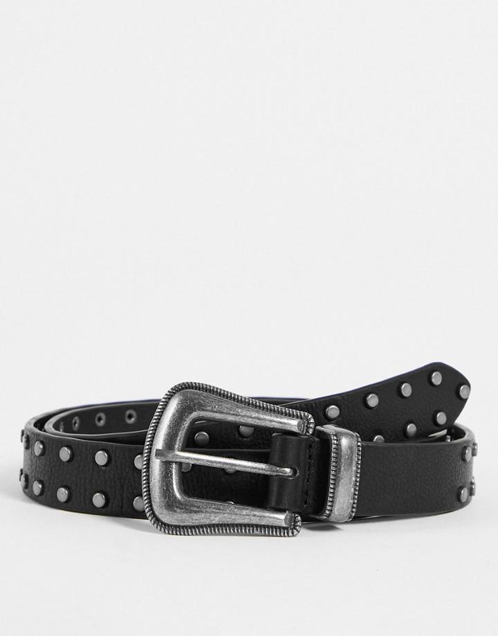 Urbancode Leather Studded Jeans Belt In Black