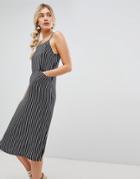 Warehouse Midi Cami Dress With Pocket Detail In Stripe - Black