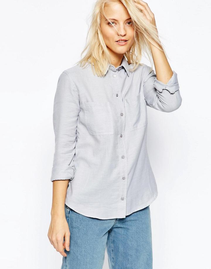 Asos Fitted Shirt In Twill - Gray