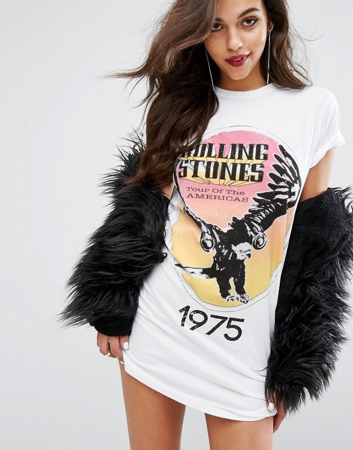 Prettylittlething Rolling Stones T-shirt Dress - White