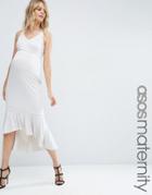 Asos Maternity High Apex Midi Dress With Ruffle Hem - Gray