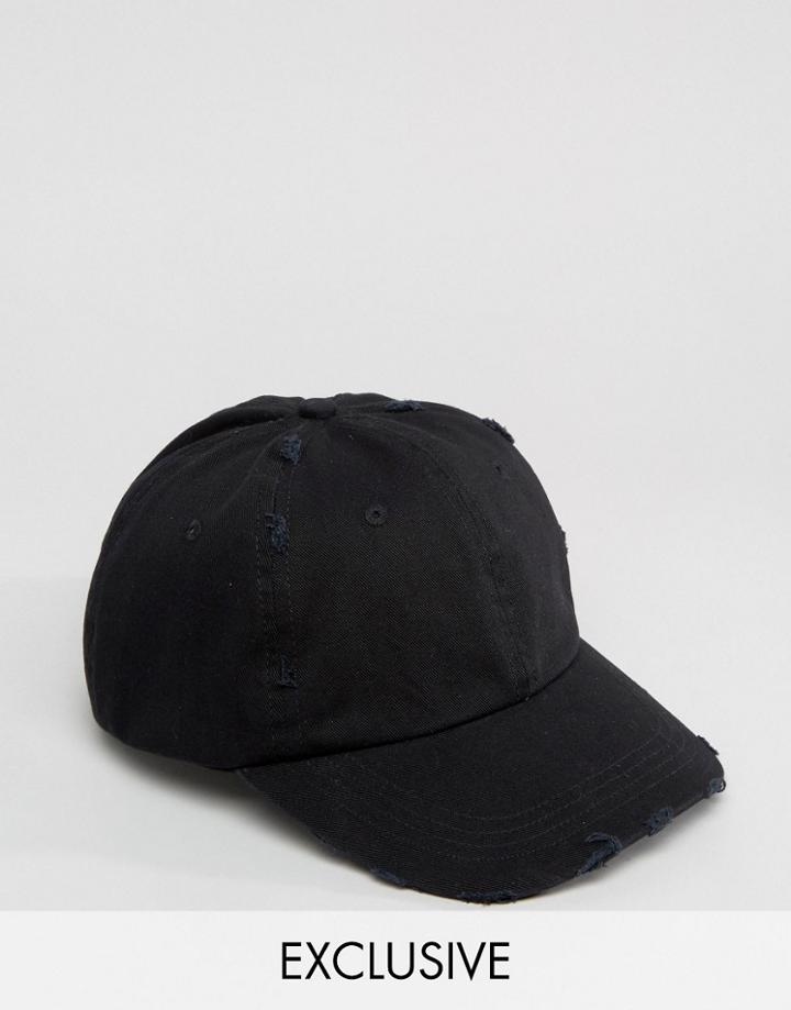 Reclaimed Vintage Inspired Distressed Baseball Cap Black - Black