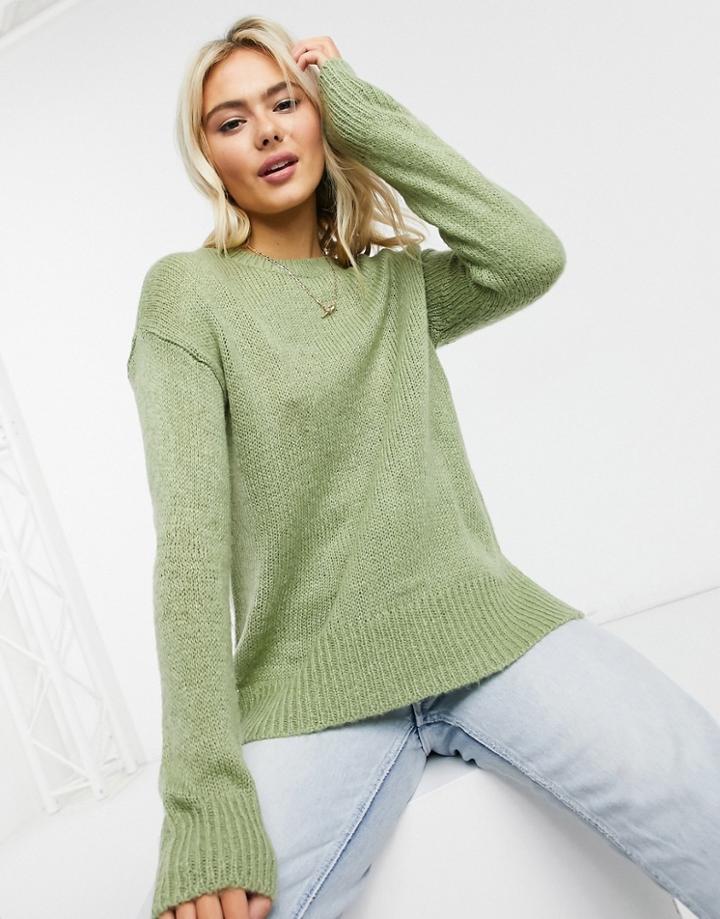 New Look Crew Neck Sweater In Pistachio Green