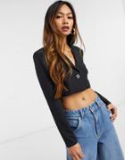 Asos Design Long Sleeve Cropped Blazer Shirt-black