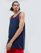 Asos Design Oversized Tank In Mesh With Contrast Tipping In Navy - Navy
