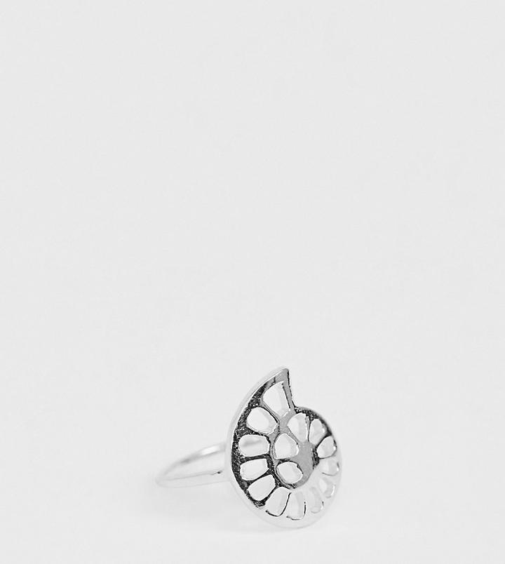 Asos Design Sterling Silver Pinky Ring In Cut Out Shell Design