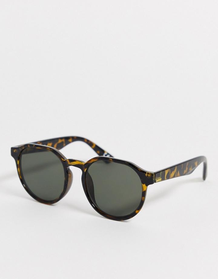Asos Design 70s Round Sunglasses In Tort With Smoke Lens-green