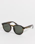 Asos Design 70s Round Sunglasses In Tort With Smoke Lens-green