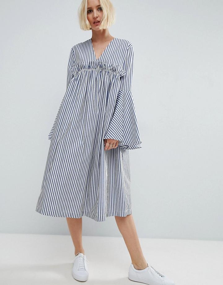 Asos White Ruffle Yoke Bell Sleeve Dress - White