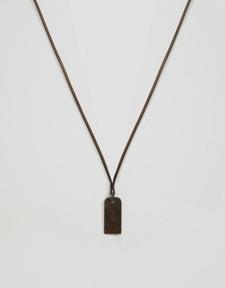 Diesel A-grater Dogtag Necklace In Brown - Brown
