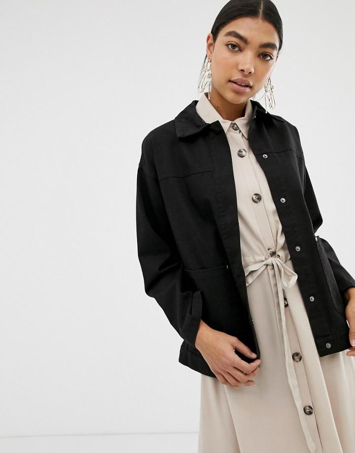 Asos Design Washed Cotton Jacket - Black
