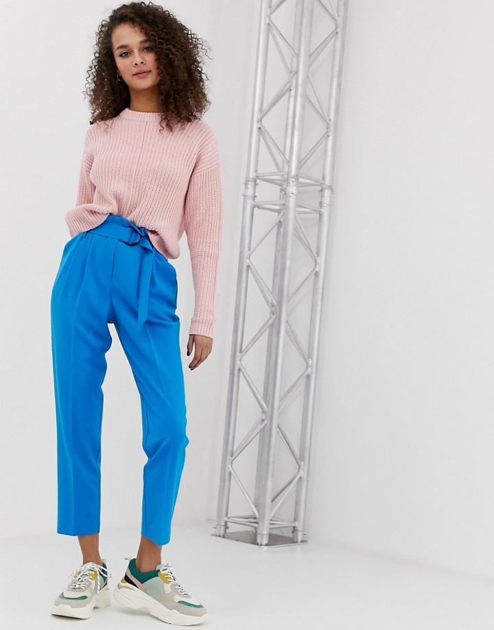 Miss Selfridge Paperbag Pants With Belt In Blue - Blue