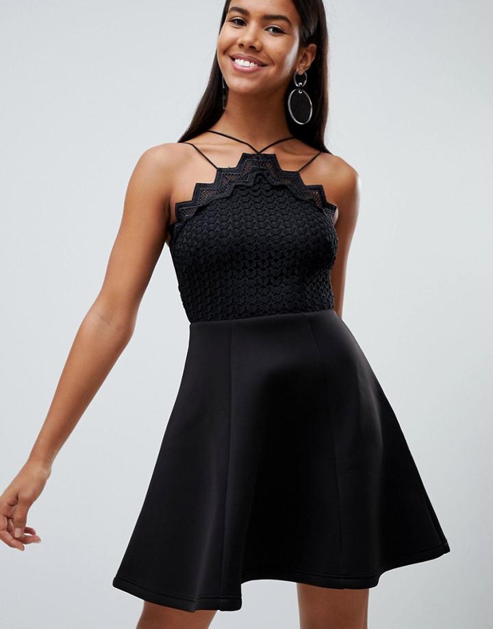 Rare Zig Zag Detail Skater Dress - Black