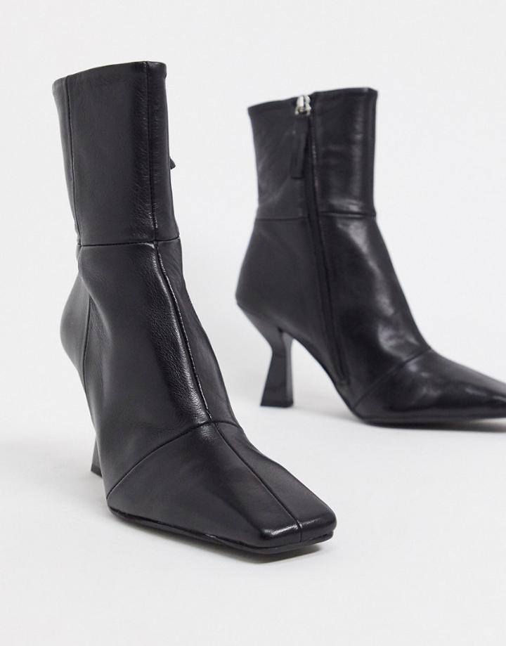 Asos Design Elodie Premium Leather Square Toe Heeled Boots In Black