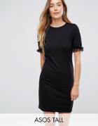 Asos Tall T-shirt Dress In Ponte With Lace Frill Sleeve - Black