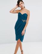 Little Mistress Sweetheart Wrap Front Dress With Embellished Detail - Blue