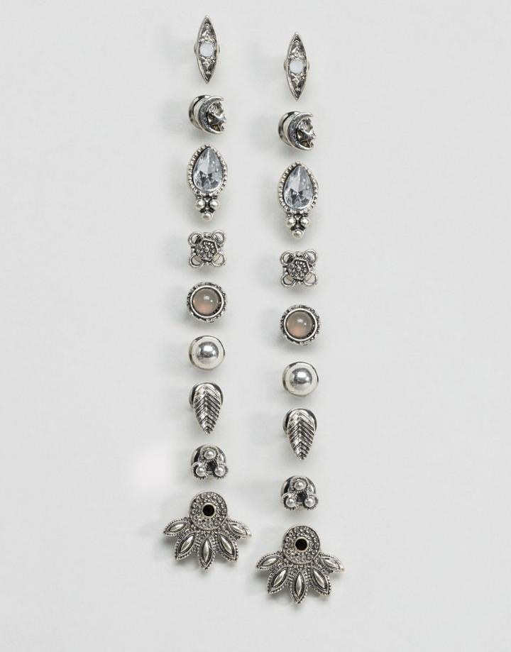 New Look 9 Pack Boho Stud Earrings - Silver