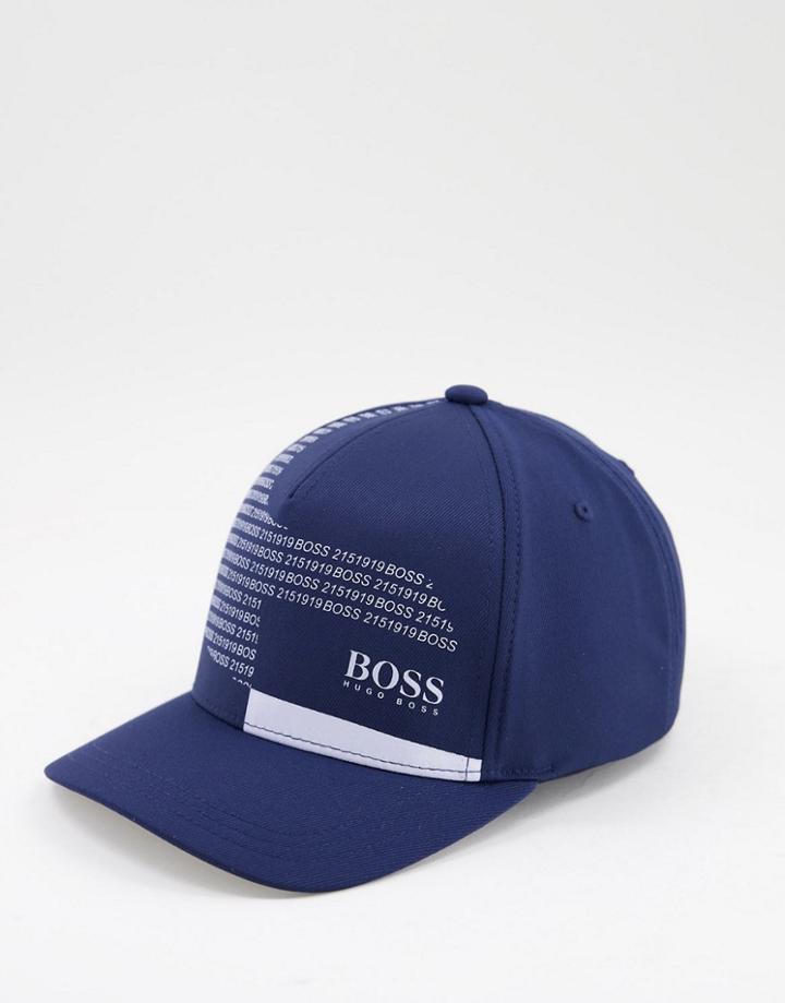 Boss Typo Print Baseball Cap In Dark Blue-navy