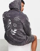 Asos Design Oversized Hoodie In Black Acid Wash With Mystic Back Print - Part Of A Set-neutral
