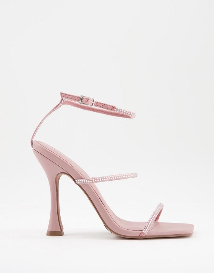 Asos Design Negotiate Barely There Diamante High-heeled Sandals In Blush-pink