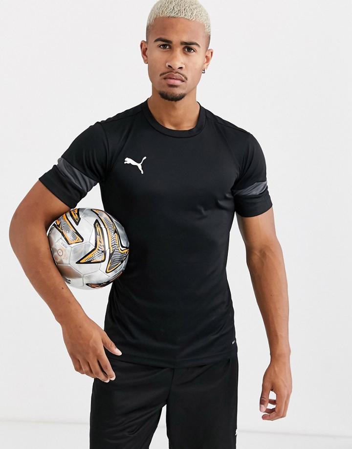 Puma Soccer Short Sleeve T-shirt In Black With Gray Panels