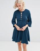 Millie Mackintosh Fluted Sleeve Dress With Strap Detailing - Teal