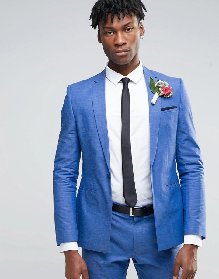 Asos Wedding Slim Suit Jacket In Blue - Blue