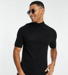 Asos Design Knit Rib Turtleneck T-shirt In Black