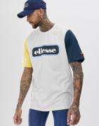 Ellesse Mirro Oversized Contrast T-shirt With Block Logo In Light Gray Marl - Gray