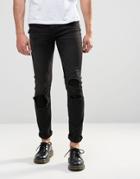 Cheap Monday Tight Skinny Jeans Forever Black Distress Repair - Forever Black
