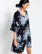 Ganni Bloue Flower Print Dress With Dip Hem - Blue Flower