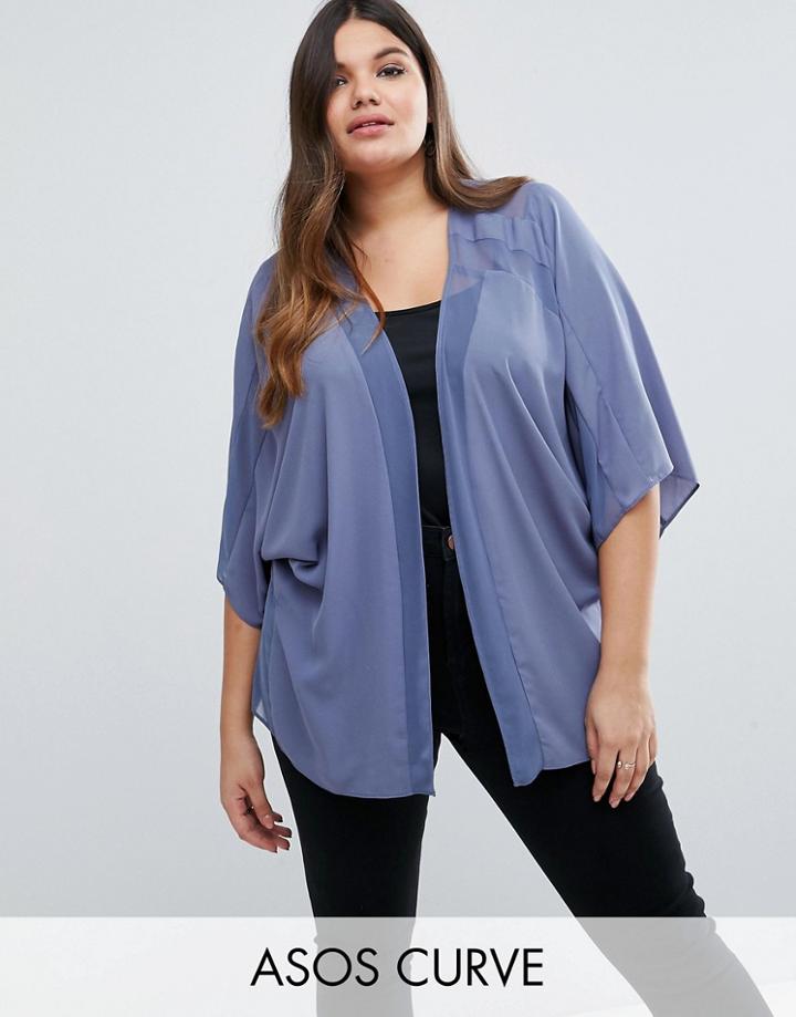 Asos Curve Sheer And Solid Kimono - Blue
