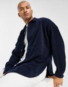 Asos Design Fleece Extreme Oversized Shirt In Navy