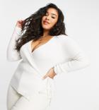 Native Youth Plus Ballet Wrap Cardigan In Sheer Soft Knit-white