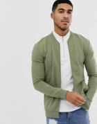 Asos Design Muscle Bomber Jersey Jacket In Khaki-green