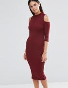 Ax Paris Knitted High Neck Midi Dress With Cold Shoulder - Purple