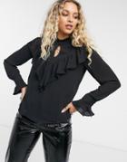 Vero Moda Ruffle Front Blouse In Black