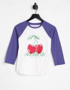 River Island Cherry Graphic Raglan Tee In Navy