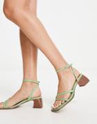 Asos Design Hampton Block Mid Heeled Sandals In Mint-green