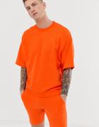 Asos Design Tracksuit Short Sleeve Sweatshirt/skinny Shorts In Bright Orange - Orange